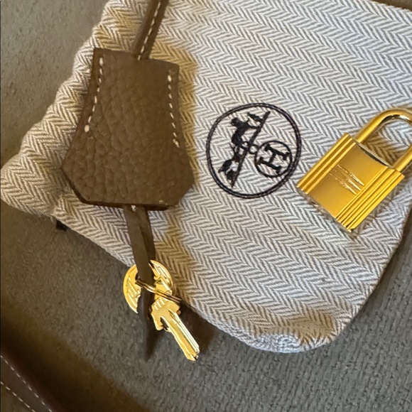 Taupe Leather Top-Handle Satchel with Gold Hardware - Picture 6 of 6